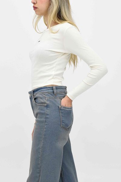 birizmoda Tricou cu mânecă lungă imprimat cu gât roșu - Stone