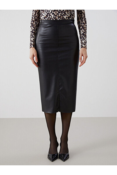 LC Waikiki Fusta de damă LCW Vision neagră cu aspect strâns din piele