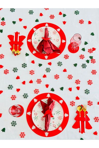 Karter İnovasyon New Year's Themed American Service 4-Person Red, 4-Person Supla Set, Napkin Holder, Coasters
