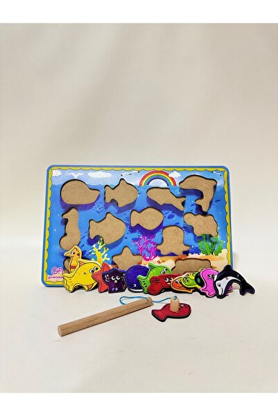 Genel Markalar Ahşap Balık Tutma Oltalı Mıknatıslı Eğitici Zeka Çocuk Oyuncak Aile Oyunu