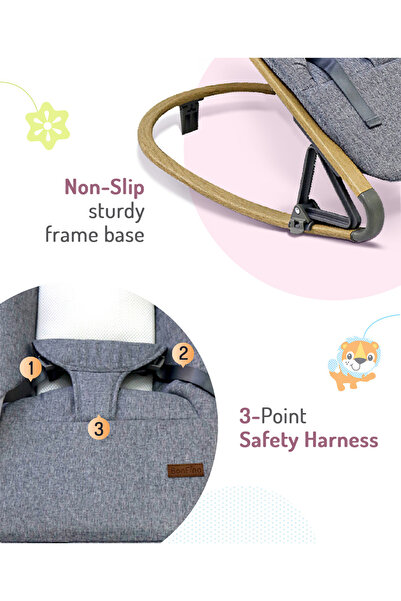 Bonfino Bonfino Cozy Play Baby Bouncer with Premium Melange Fabric, 0 Months+ - Grey