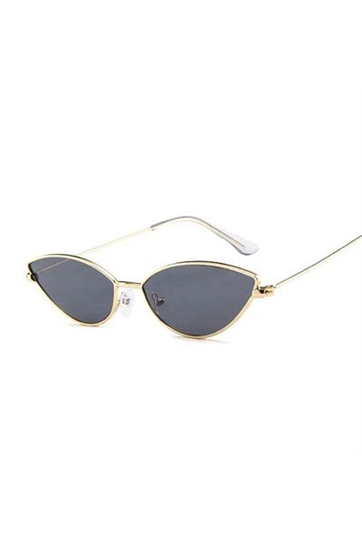 Köstebek Square Thin Gold Framed Cateye Sunglasses with Black Glasses