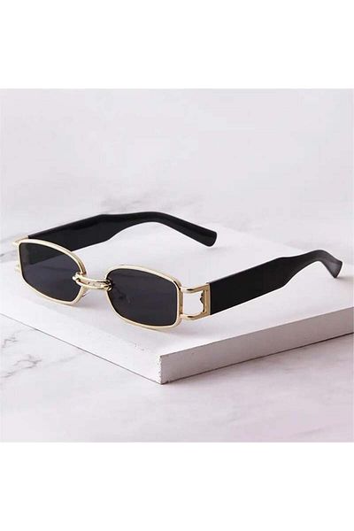 Köstebek Gold Double Bridge Horizontal Frame Retro Sunglasses