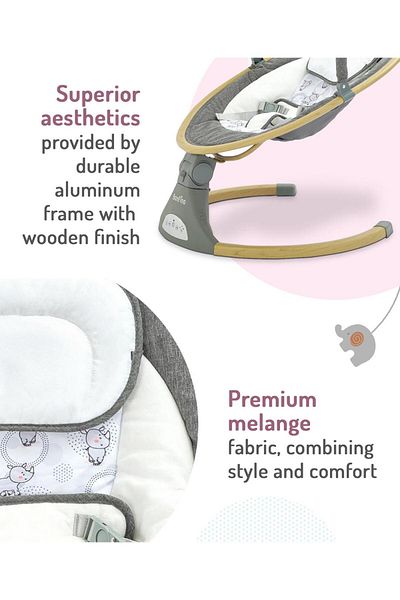 Bonfino Bonfino Smart Sway Electric Rocker, Aluminium Frame, Melange Fabric, Toybar, 0 Months+ - Grey
