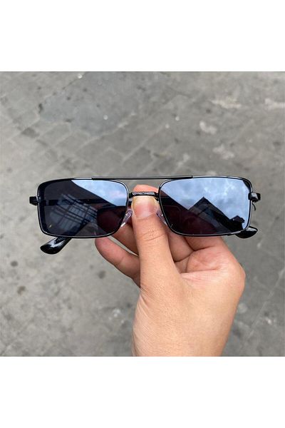 Köstebek Black New Thin Frame Horizontal Sunglasses with Bridge