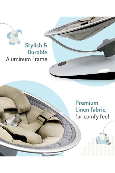 Bonfino Bonfino Sensi Swing Electric Rocker with Linen Fabric, Eggshell-Shaped, Breathable, 0 Months+, Grey