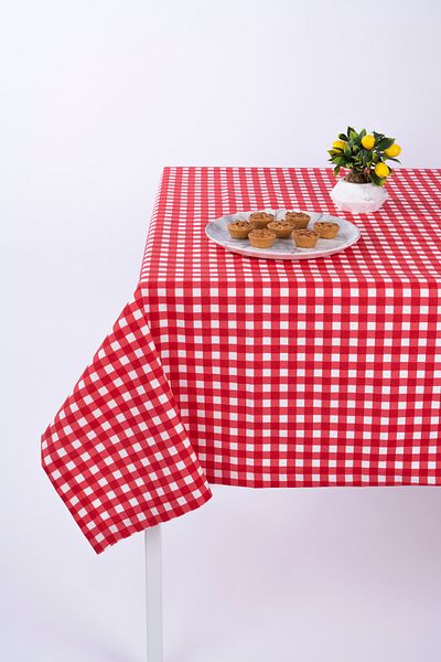 ALTINPAMUK Table Cloth Luxury Linen Fabric Stain Resistant Option Ilan Gingham Red