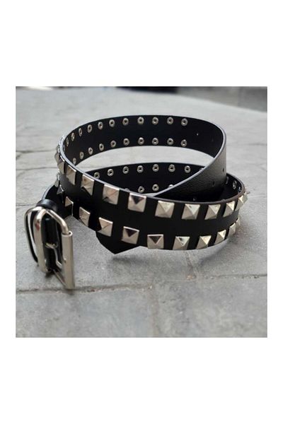 Köstebek Gothic Black Leather Belt - Pyramid Studded