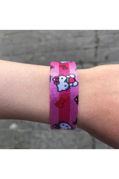 Köstebek Pembe Hello Kitty Çilek-Kurdele Kolaj Bileklik