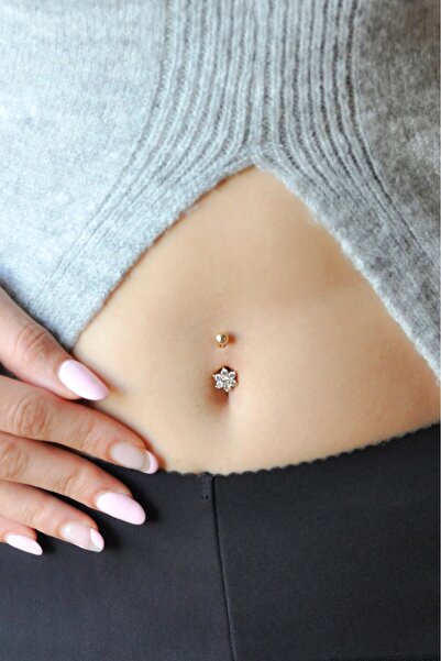 Sacce Scarves&Accessories Gold Çiçek Model Çelik Göbek Piercing