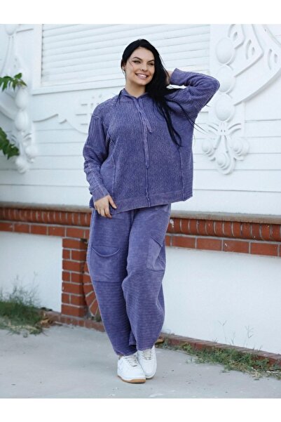 Sosyete Kaplumbağa Otantik Triko Bohem Cepli Yıkamalı Mor Pamuk Şalvar Pantol...