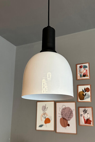 Bamyum Deep Beyaz Fener Siyah Başlık Tekli Avize Sarkıt Salon Mutfak Butik Lamba Aydınlatma Avizeler