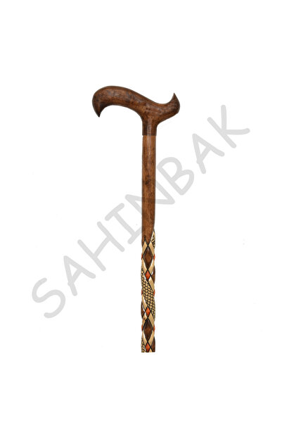 şahinbak Elyapımı Baston,Baston,Ahşap Baston,Yılan Motifli Baston,Hediyelik B...
