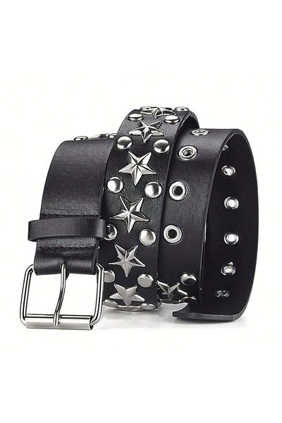 Köstebek Riveted Star Punk Faux Leather Belt