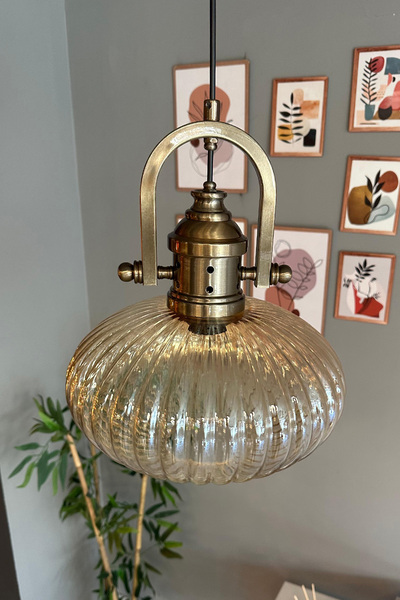 Bamyum Elegant Cam Tekli Bal Rengi Avize Yeni Eskitme Gemici Başlık Sarkıt Restoran Salon Aydınlatma