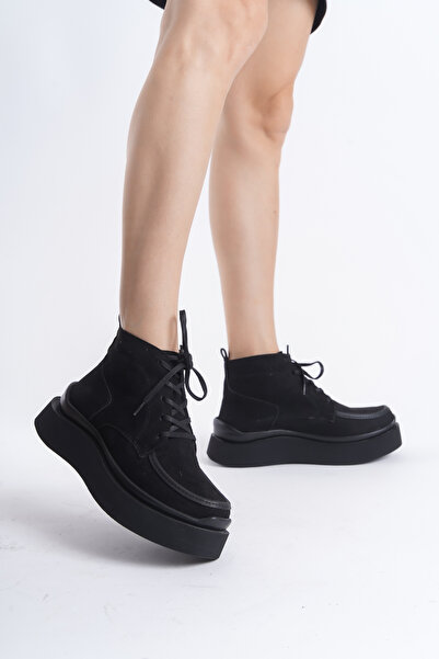 Lizzu Μαύρα γυναικεία φλατ μποτάκια - Lace-Up Design, Bacika