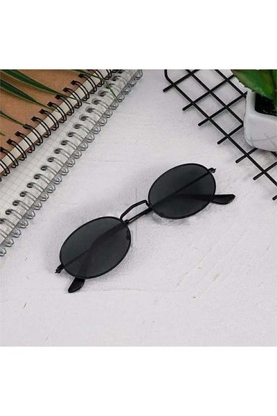 Köstebek New Oval Black Framed Black Lens Sunglasses