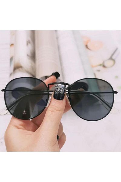 Köstebek Black Classic Round Framed Black Lens Sunglasses
