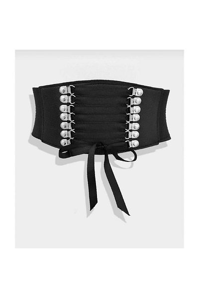 Köstebek Black Corset Belt with Ribbon Lace Detail