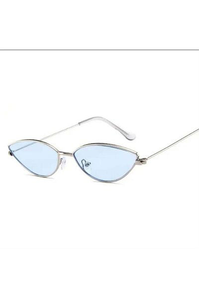 Köstebek Square Thin Gray Framed Cateye Sunglasses with Blue Lens