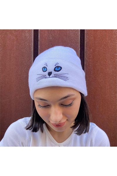 Köstebek White Cat Face Beret