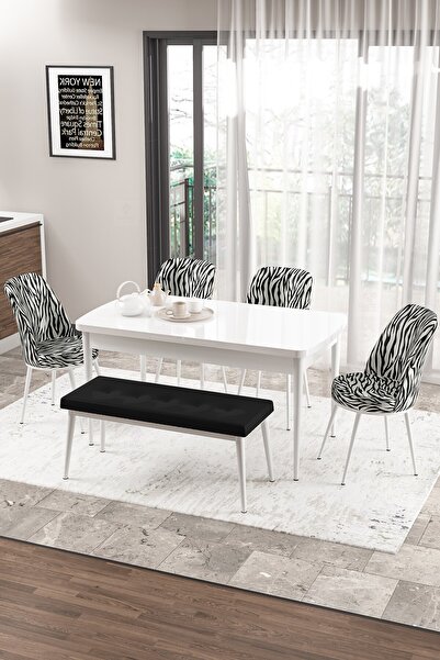 Canisa Concept Zen Serisi 80x132 Mdf Açılabilir Beyaz Masa Takımı 4 Zebra San...