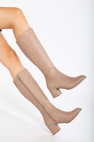 ANALİN SHOES Γυναικείες μπότες με τακούνι από γνήσιο δέρμα σε πέτρα