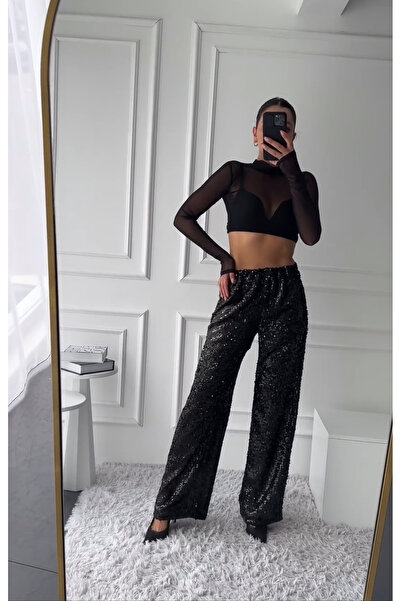 MODA Siyah Pul Payet Pantolon
