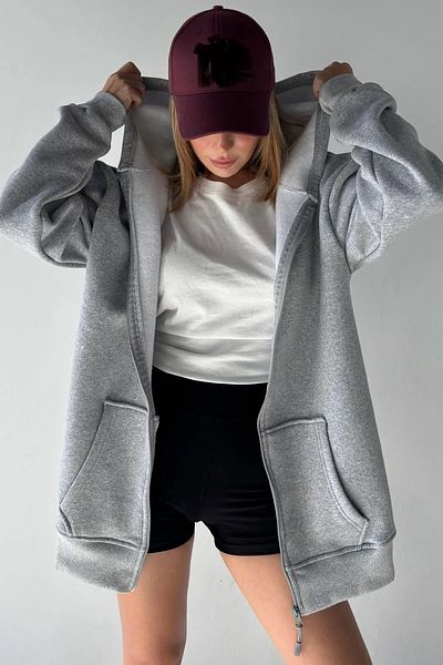 Fua Shop Ζακέτα φούτερ με χοντρό φερμουάρ με τρία κλωστές