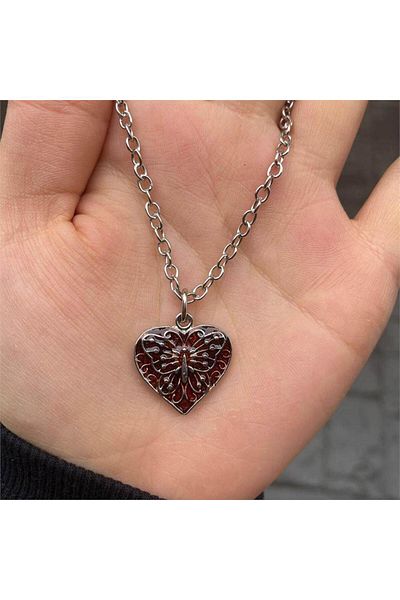 Köstebek Resinous Heart Butterfly Necklace