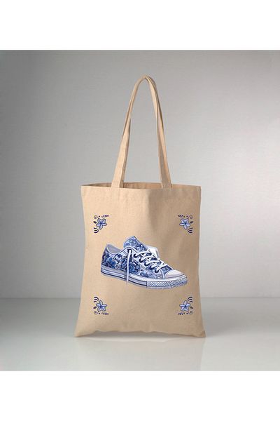 GİFTORA Special Series Delft Blue Shoes Printed Raw Cloth Shoulder Bag