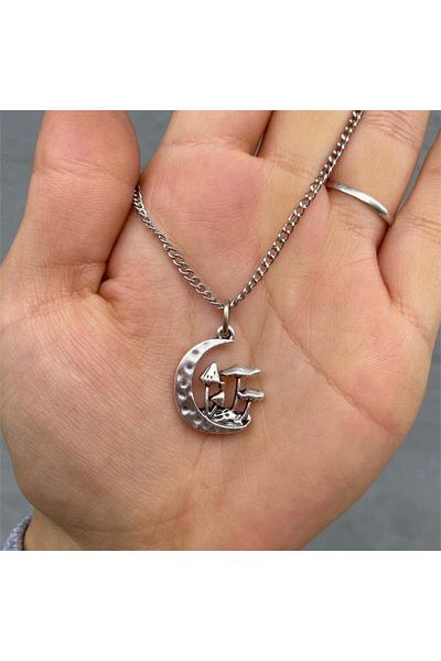 Köstebek Crescent and Mushrooms Chain Necklace