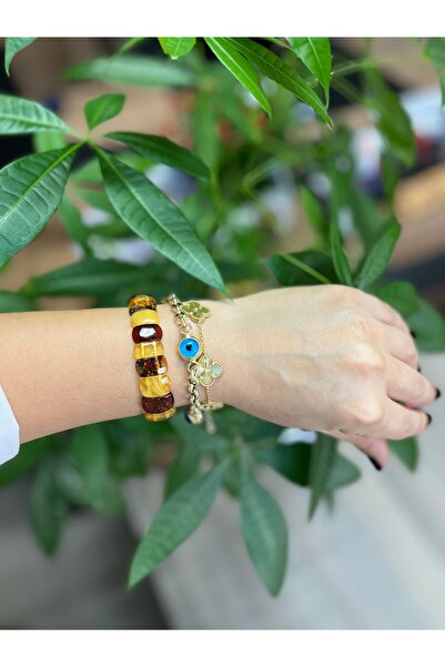KEHRİBAR TUTKUSU Multi Color Fosilli  Model Kehribar Bileklik