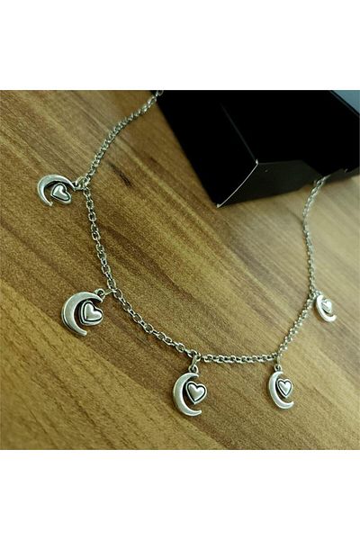 Köstebek 5-Piece Heart Moon Motif Necklace