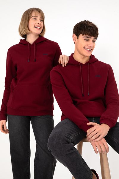 U.S. Polo Assn. Men's Hooded Claret Red Basic Raised Sweatshirt 50295176 -Vr014
