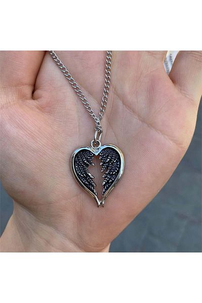 Köstebek Aesthetic Feather Wings Heart Chain Necklace