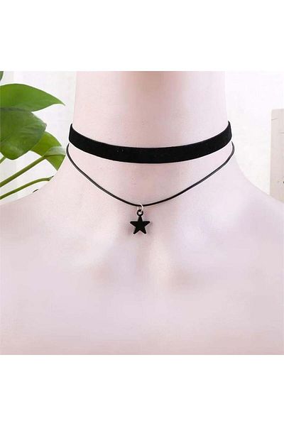 Köstebek Black Basic Star Necklace - Collar Detailed