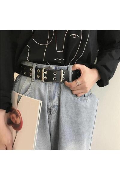 Köstebek Black Eyelet Detailed Leather Belt