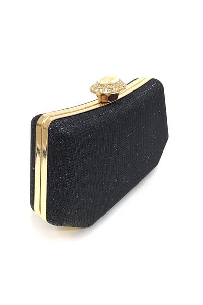 GUİZA Black Cupra Glitter Evening Bag - Special Design with Chain and Armrest