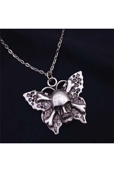 Köstebek Skull and Butterfly Necklace
