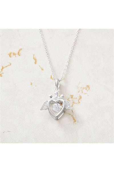 Köstebek Winged Heart Stone Detailed Silver Chain Necklace