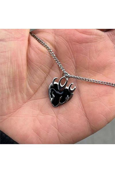 Köstebek Black Flame Heart Small Necklace