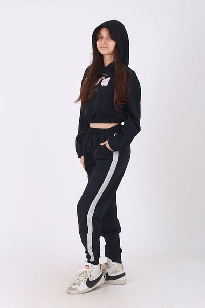 han elegant Set de 2 pantaloni de sport cu mâneci lungi, cu glugă, cu mâneci lungi și cu dungi laterale