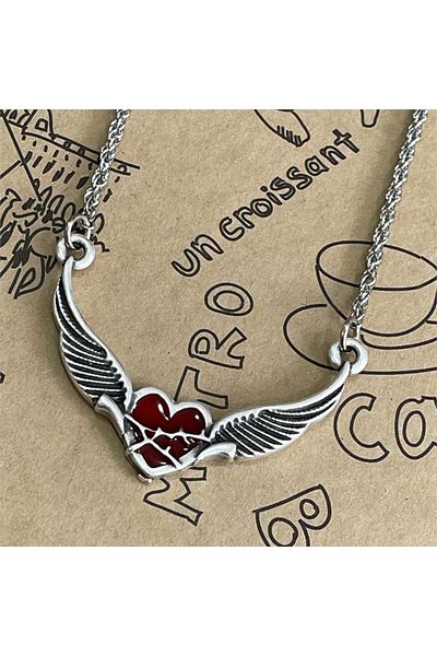 Köstebek Angel Wings Red Heart Necklace