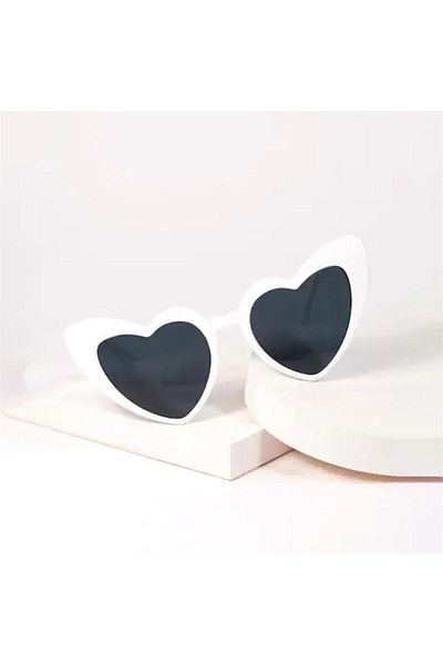 Köstebek White Heart Rimmed Design Cat Eye Sunglasses