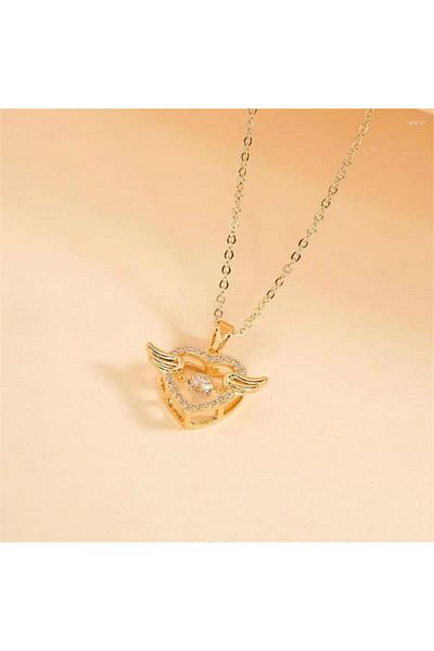 Köstebek Winged Heart Gold Chain Necklace