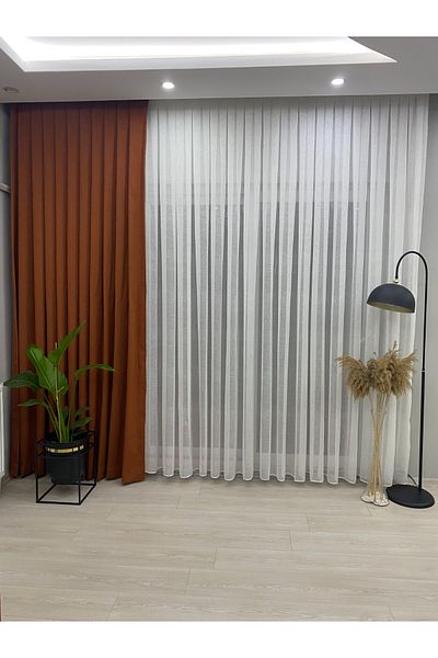 İNCİLİFE Foldet Ecru Linen Tulle Curtain – 1/2,5 Medium Pleat – Modern and Stylish – No Crease & No Ironing