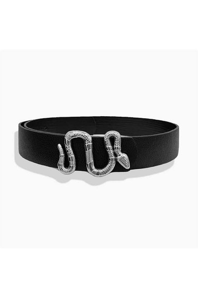Köstebek Silver Snake Buckle Faux Leather Belt