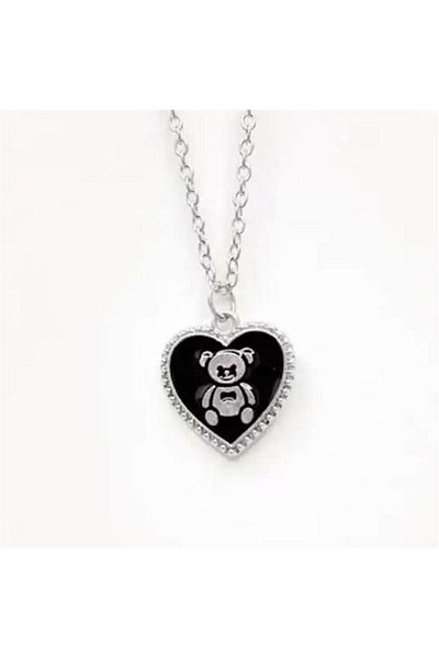 Köstebek Black Heart Teddy Bear Necklace