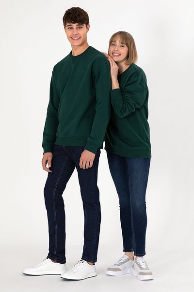 U.S. Polo Assn. Men's Crew Neck Dark Green Basic Raised Sweatshirt 50295148 -Vr079
